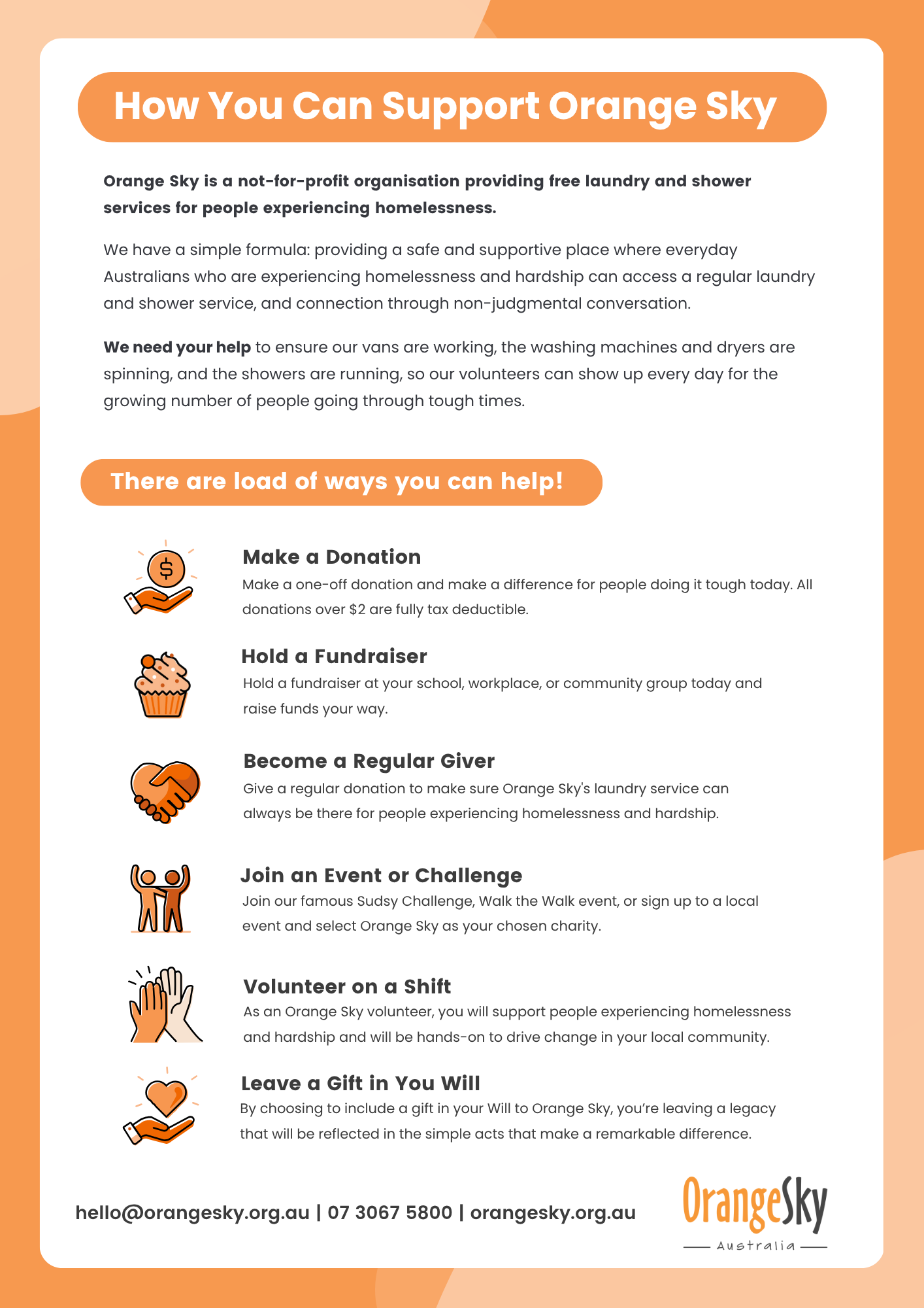 How You Can Support Orange Sky - Flyer