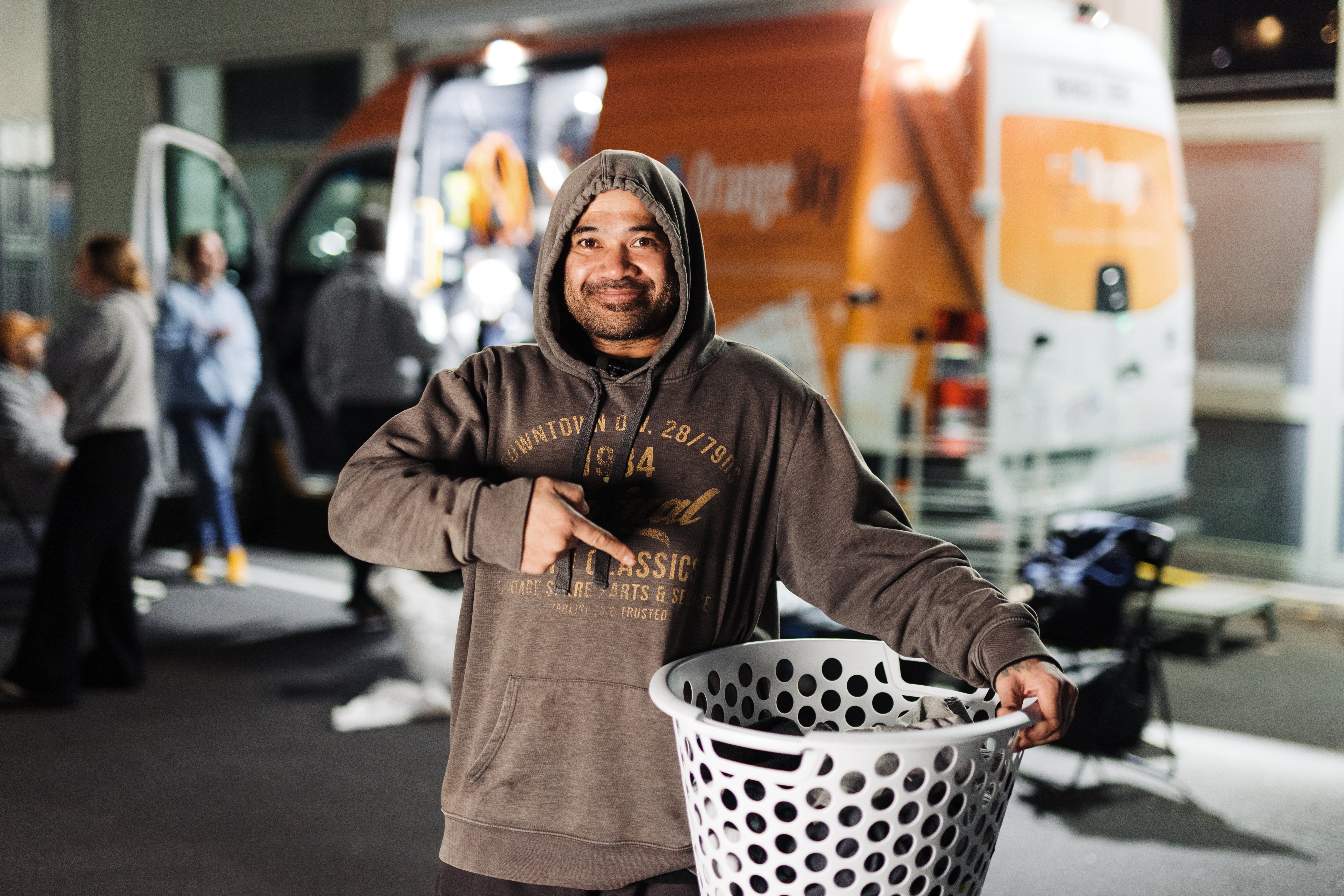 Orange Sky friend Kenny with laundry Orange Sky friend Kenny with laundry