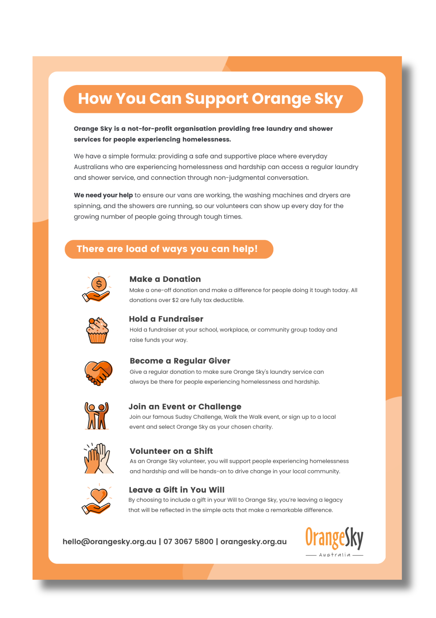 How You Can Support Orange Sky - Flyer